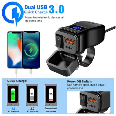 Мотоцикл 60 Вт PD+QC3.0 двойной разъем USB зеркало заднего вида+руль зарядное устройство для телефона адаптер питания типа C с переключателем вольтметра