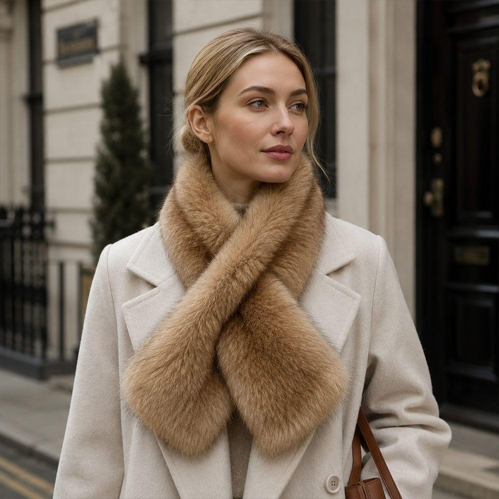 Soft Plush Cross Collar Scarf Pull Through Winter Fur Collar Plush Neck Scarf  Cold Weather Wear