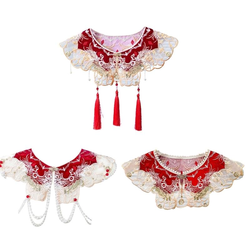 False Collar Lace Shawl Wrap Yunjian Collar Detachable Embroidery Hanfu Floral Decorative Chinese Yunjian Tassels DXAA