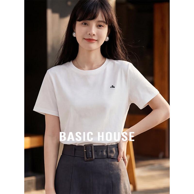 Basic House Women's Embroidered Round Neck T-shirt