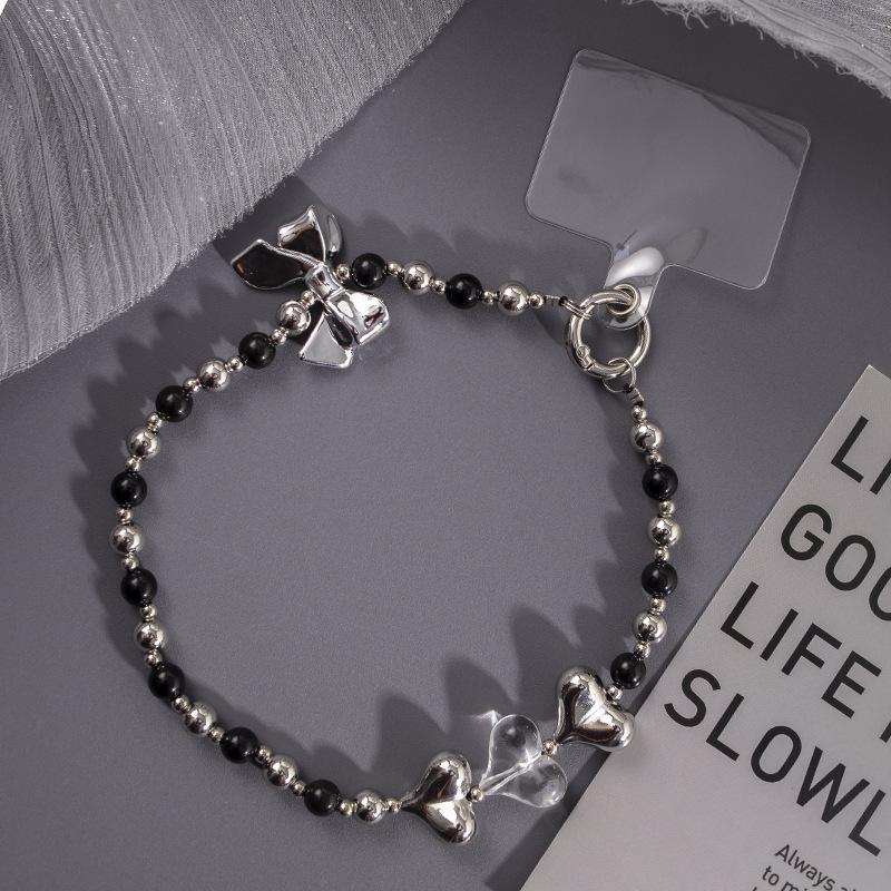 Pink Bow Dopamine Phone Lanyard: Anti-Lost Electroplated Chain Wrist Strap