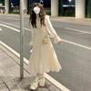 Белые платья для женщин, осенний сладкий корейский женский халат в консервативном стиле, уличная одежда с v-образным вырезом, мягкие винтажные элегантные вечерние платья с оборками