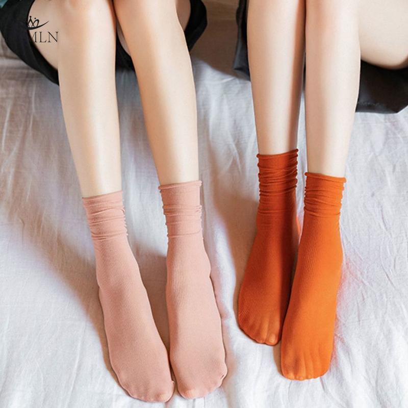 1/5 Pairs Women Ice Thin Loose Socks Calf Tube Socks Summer Purple Knee Nylon Socks Japanese Fashion College Style Solid Color
