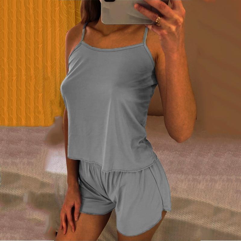 ECMLN комплект из 2 шт., женский пижамный комплект, бюстгальтер без косточек и шорты, одежда для сна, жилет на бретельках, шорты, хлопковый топ на бретельках, пижамные комплекты, нижнее белье, костюм для сна