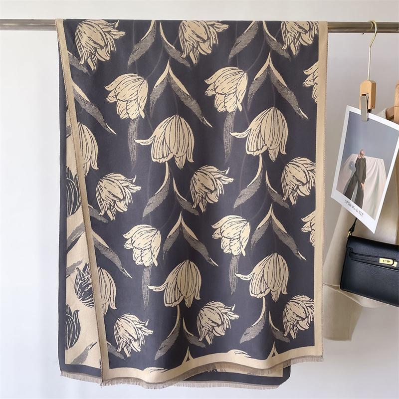 Design Floral Printed Cashmere Scarf Women Winter Pashmina Shawls And Wraps Thick Warm Bufanda Stoles Blanket Luxury