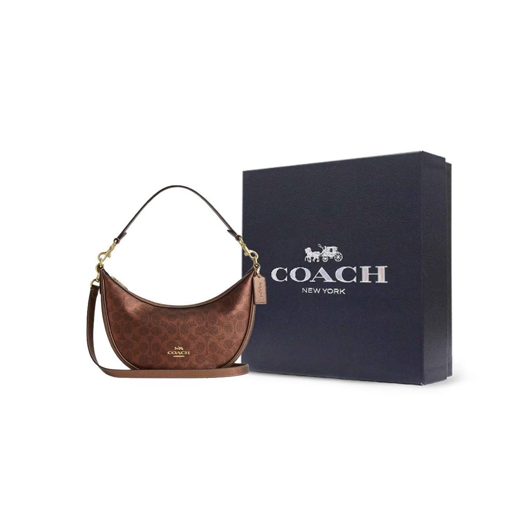 Coach Aria 26 Серебряные Аксессуары Принт Жемчуг Искусственная Кожа и Коровья Кожа Средняя Сумка на Плечо Женская сумка на плечо Медь CCL27-IMYGQ
