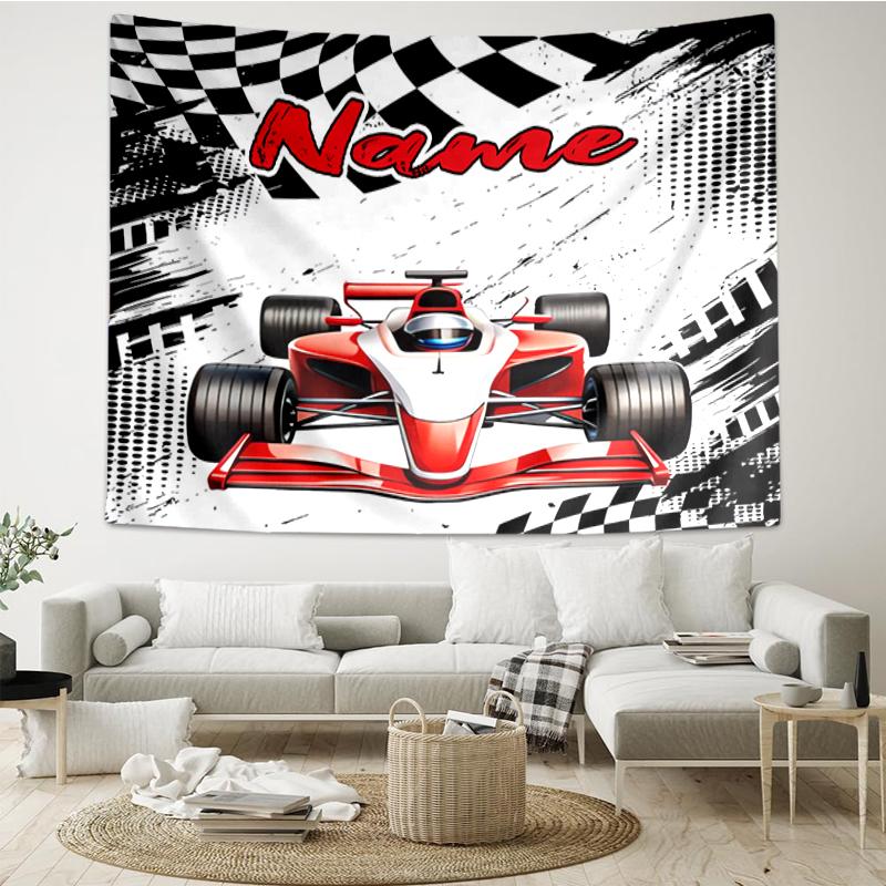 Custom Name Racing Print Tapestry, Backdrop, Easy Setup, Ideal for Bedroom, Office & Living Room, with Aesthetic Wall Hanging Decor.