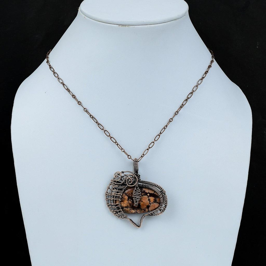 Подвеска Birds Eye Jasper, подвеска из медной проволоки, стильное ювелирное изделие ручной работы, подвеска из натурального драгоценного камня, ювелирное изделие из медной проволоки, подарок для него