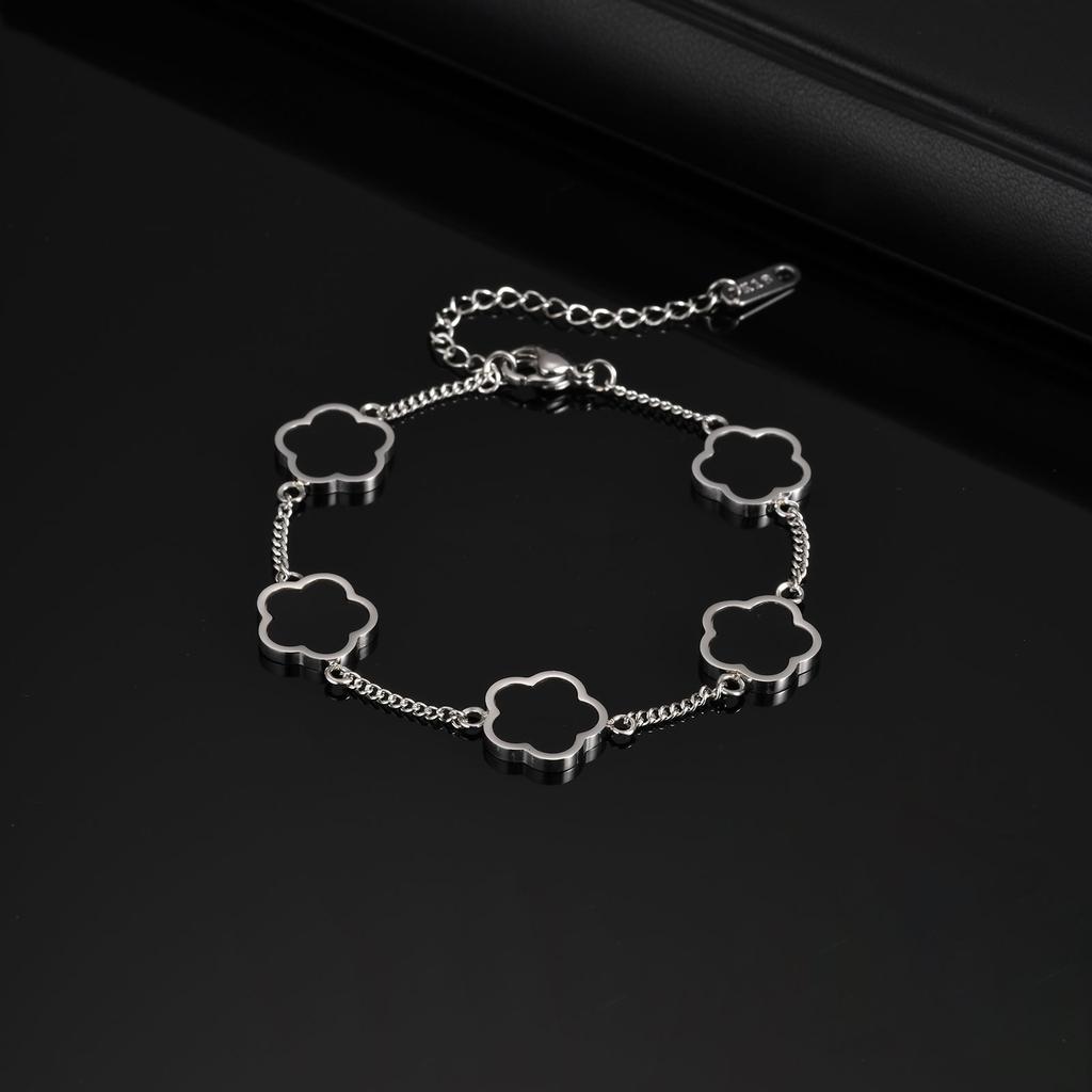 Classic Stainless Steel Bracelet for Men, Five Leaf Flower Gold Silver Color Bracelet, Fashion Waterproof High Quality Jewelry