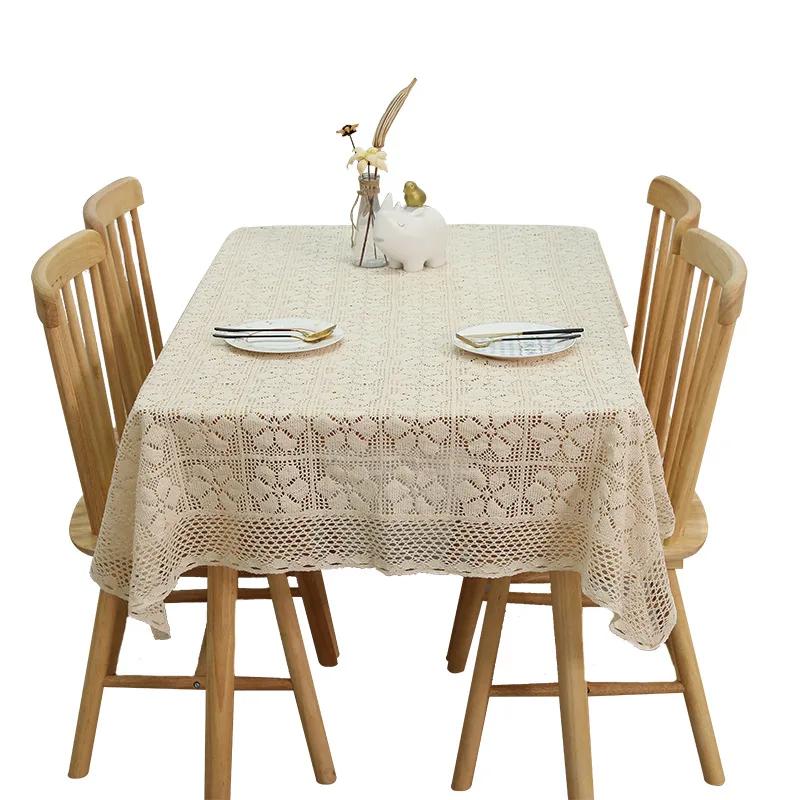 Белая скатерть Гардения, выдалбленная вязаная большая скатерть, кружевная хлопковая конопляная круглая скатерть для стола, фоновая декоративная ткань