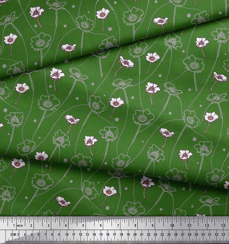 Soimoi Black Poly Crepe Fabric Dot|Leaves & Floral Artistic Decor Fabric Printed BTY 42 Inch