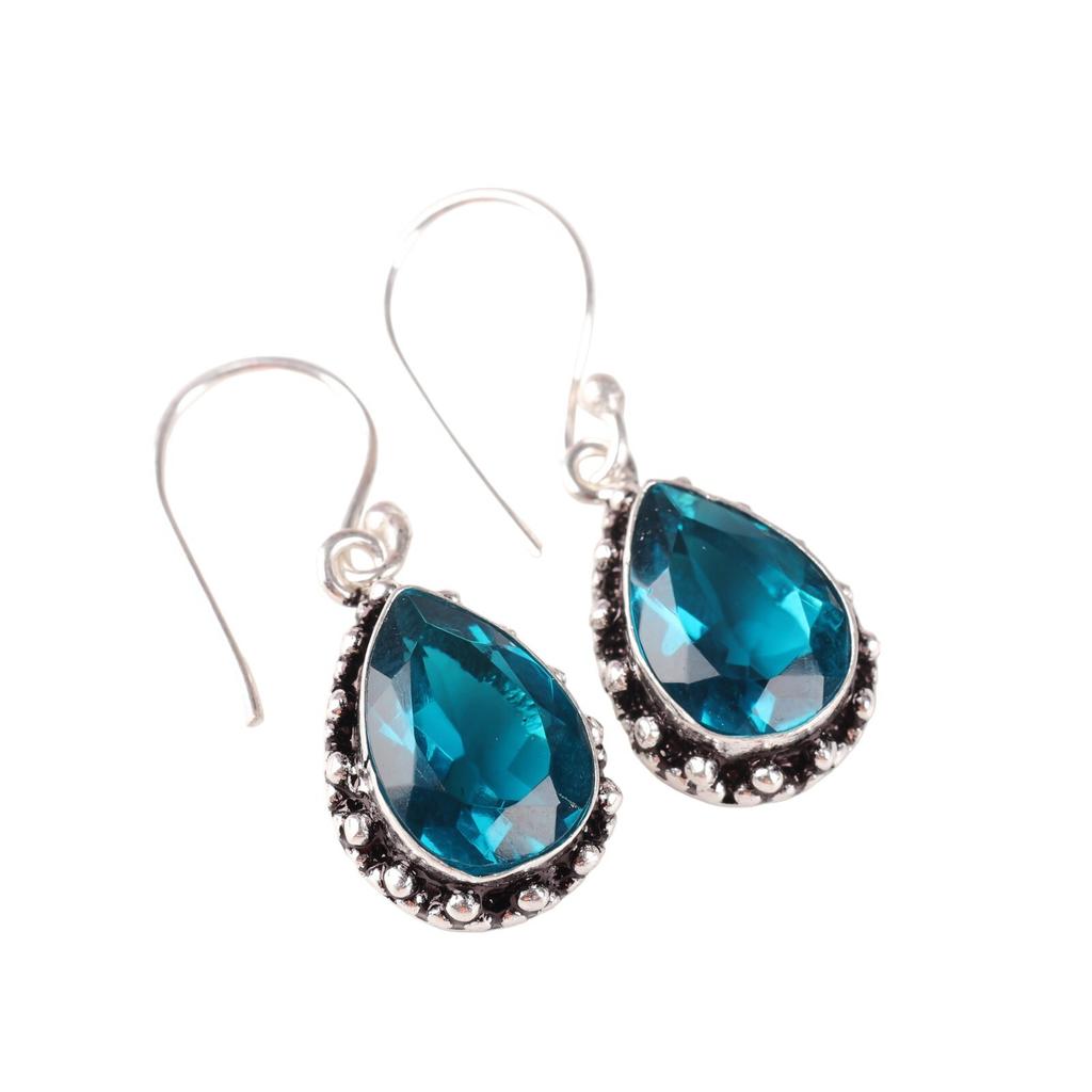 Natural Apatite Gemstone 925 Sterling Silver Handmade Earrings1.41" Gift For Her EE-97-9