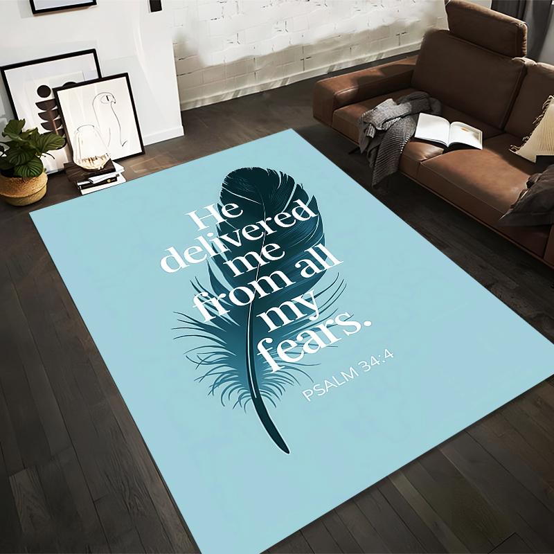 Feather Psalm Quote Design Rug Non-slip rug suitable for living room and bedroom sofas.