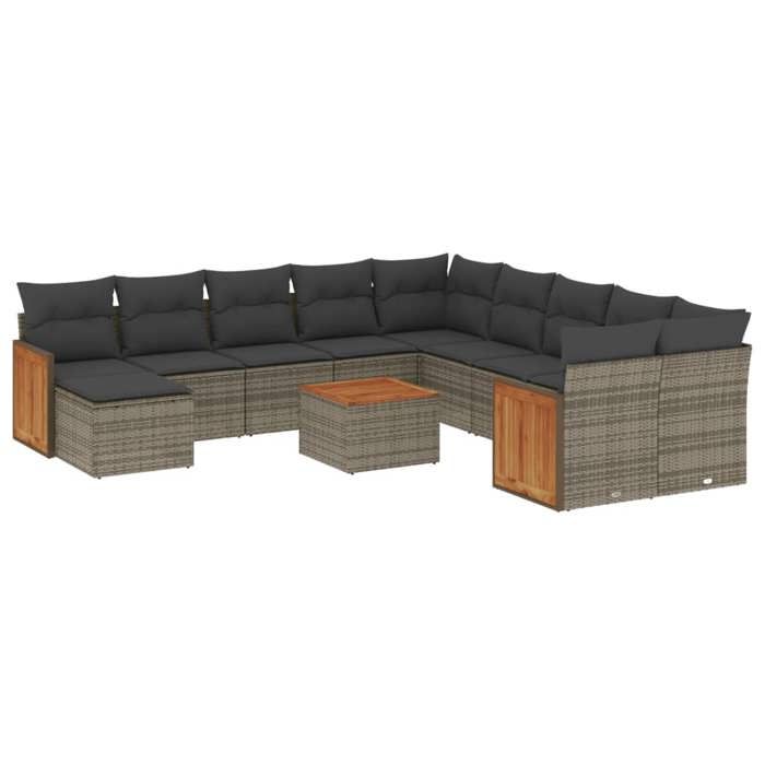 VidaXL Salon de Jardin avec Coussins 12 pcs, Canapés de Terrasse, Ensemble de Meubles de Patio, Mobilier d'Extérieur, Gris 3217891