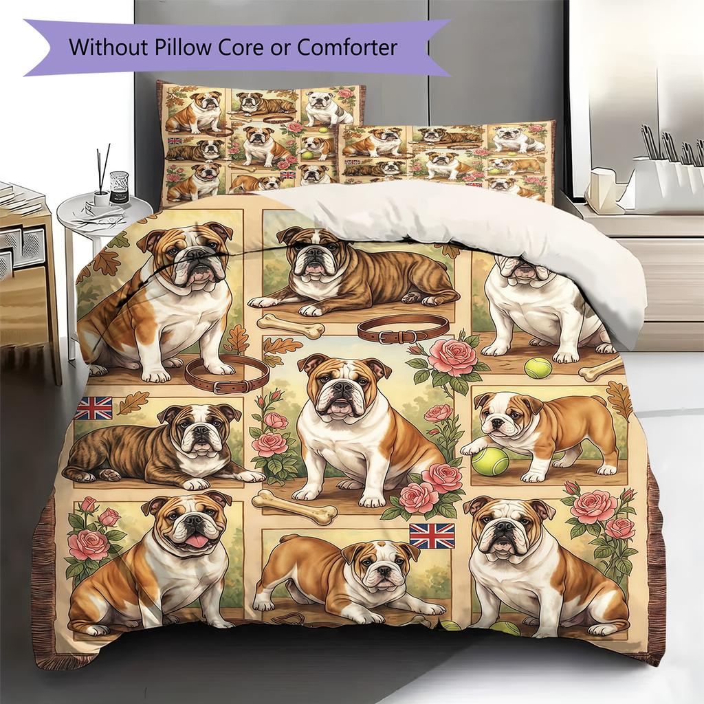 Cute Flower Puppy Pattern Bedding,Quilt Set Quilt Cover Pillowcase Home Birthday Gift (1 * duvet cover + 2 * pillowcase, without core)