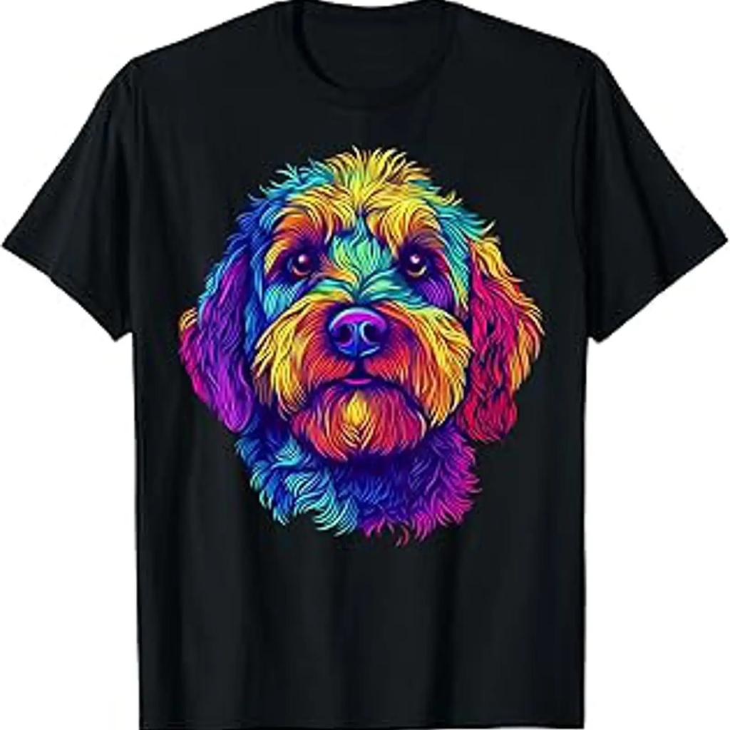 Colorful Aussiedoodle Dog Lover Cute Puppy Black T Shirt Vintage Comfortable Top For Everyday Wear Graphic Soft Stylish