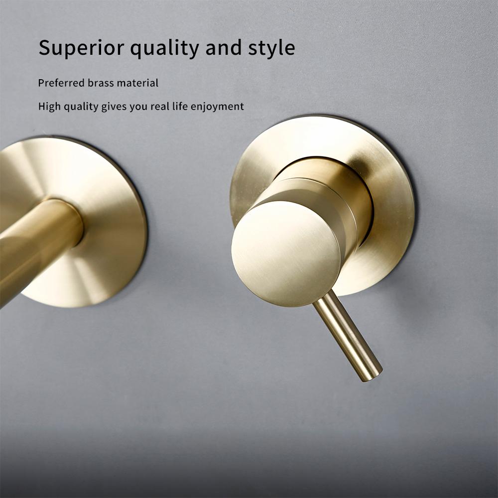 Смеситель для раковины ванной комнаты Bagnolux Brass Single Holder Control Double Hollow Brushed Gold с настенным креплением для горячей и холодной воды
