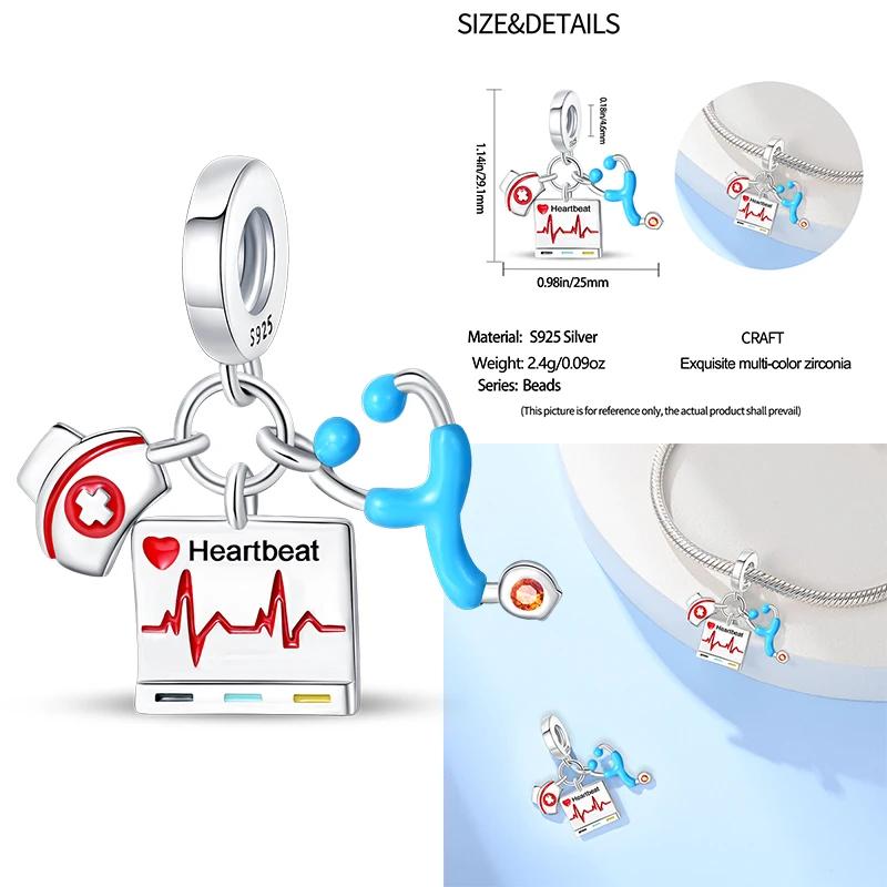 Медицинская коробка Шапочка медсестры Шармы-сердечки Зуб Стетоскоп Бусины Подходят для оригинального браслета 3 мм Женские Медные Изысканные Шармы Ювелирные изделия Подарки