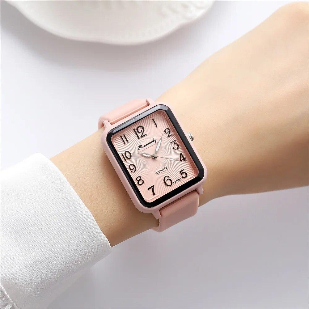 Watches for Women Rectangle Digital Watch Simple Women Quartz Wrist Watch Silicone Strap Lady Clock