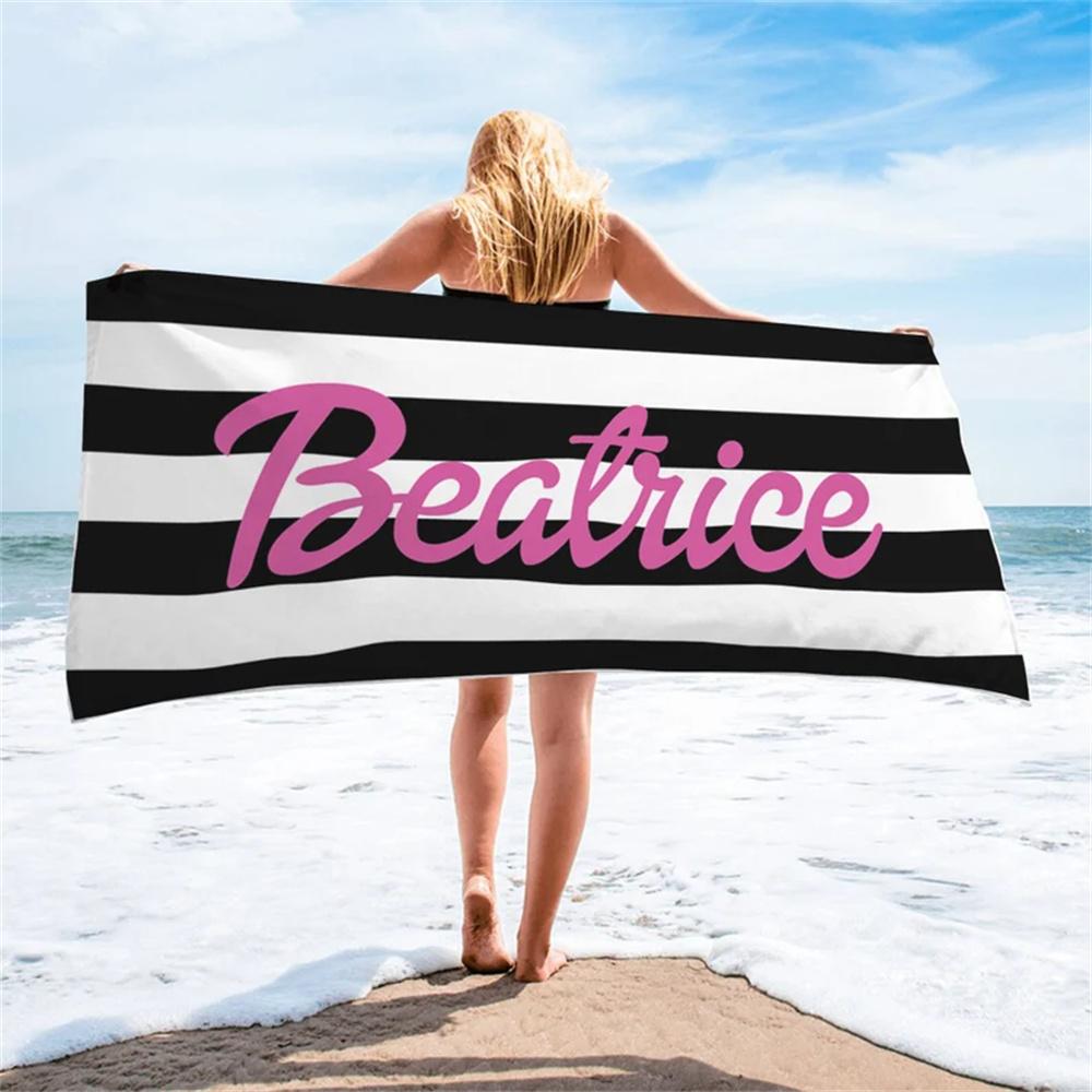 Striped Custom Name Beach Towel Bachelorette Trip Party Favors Personalized Pool Bath Towel Birthday Gift For Kids Adults