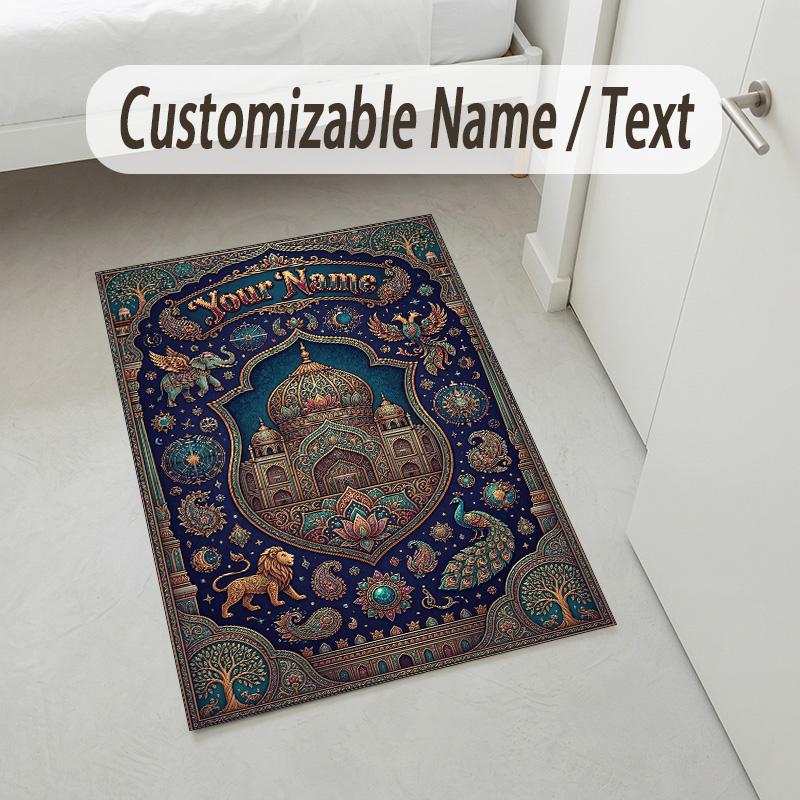Elegant Elephant Theme Soft Crystal Velvet Rug Custom Name & Text Print Non Slip Floor Rug for Bedroom Living Room