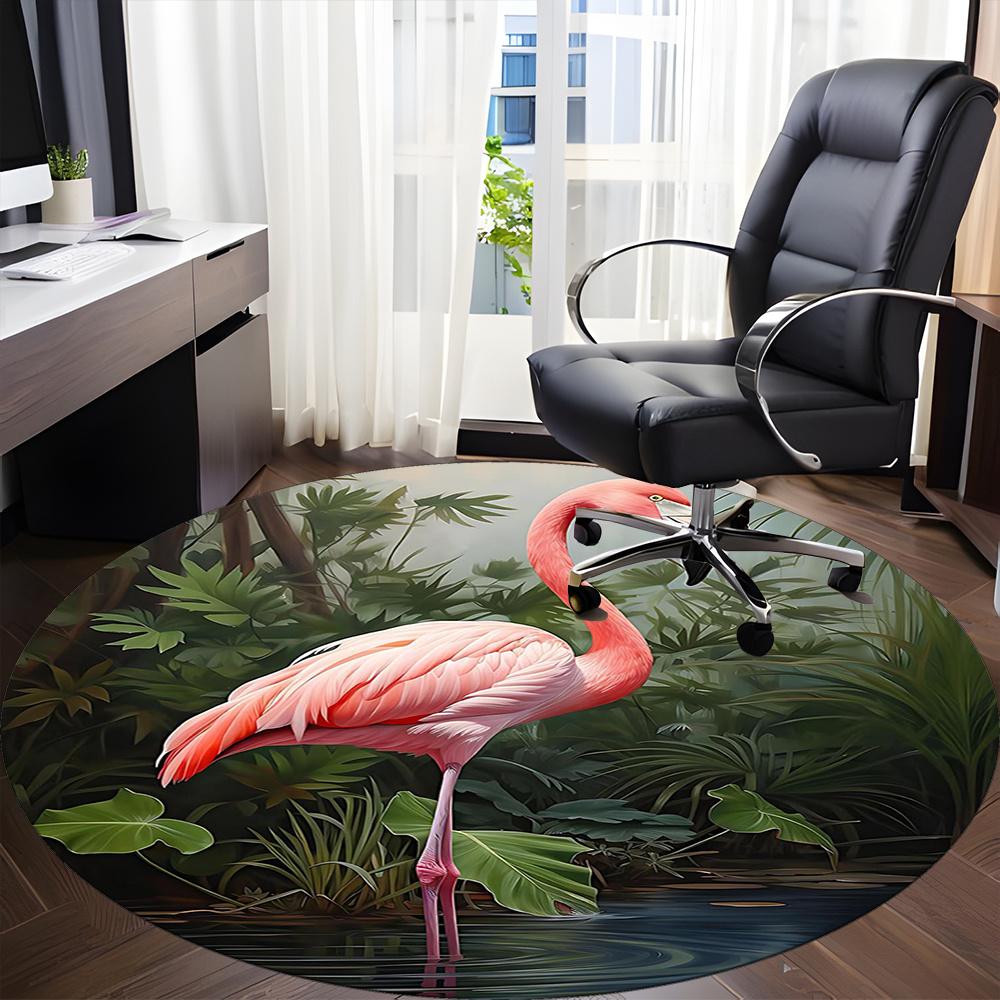 1pcFlamingo Jungle Office Round Area Rug, Indoor Mat Suitable ForOffice, Under Office Chairs Bedroom Living Room Home Decor, Room Deco 051