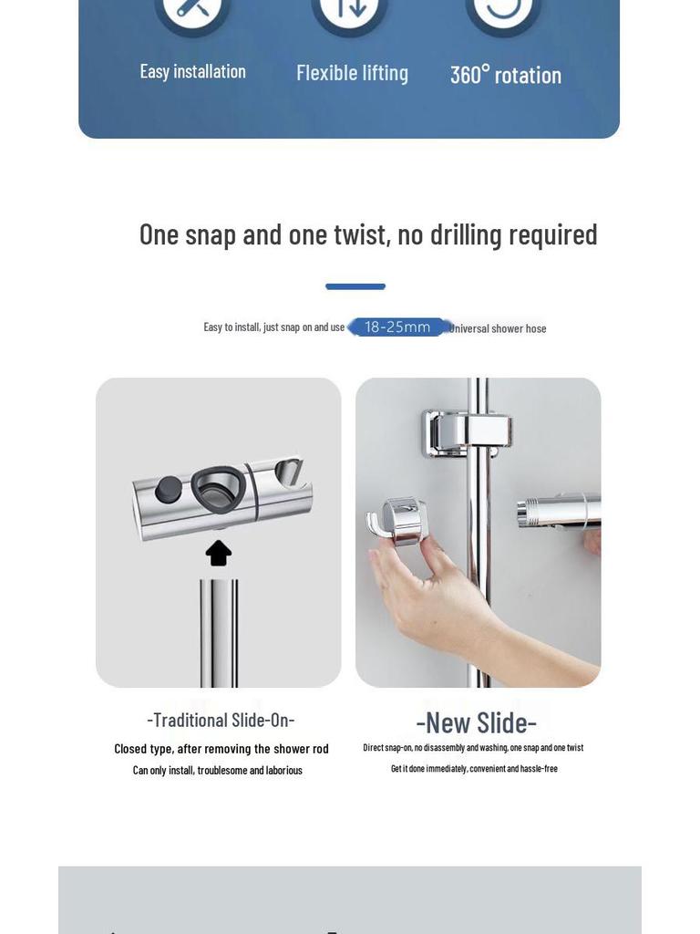 Трансграничный регулируемый душевой кронштейн без сверления со съемной штангой и универсальным основанием для лейки