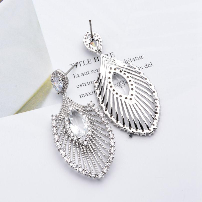 CMM Роскошные уникальные длинные серьги-подвески с перьями женские свадебные банкетные вечерние циркониевые серебристые ювелирные изделия в подарок