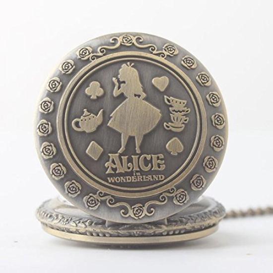 Карманные часы «Алиса в стране чудес» Женские карманные часы Антикварные часы-подвеска «Алиса» для медсестры [koneko]