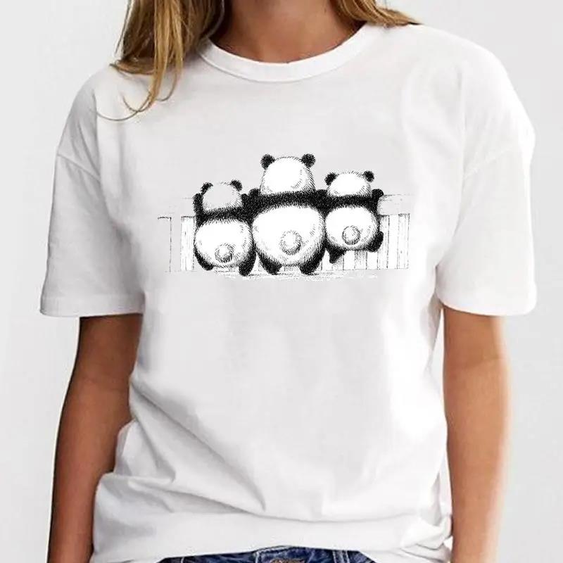 New Panda Lovely Cute Tshirt Clothing Cartoon Graphic Print Short Sleeve Fashion Casual T Shirt Women Soft Clothing