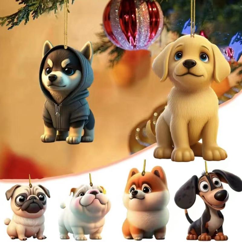New Christmas Cute Dog Series Christmas Tree Decorations Car Acrylic Pendant AVE