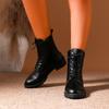 Черные современные ботинки из искусственной кожи для женщин Осень Зима На шнуровке Платформа Ботильоны Женские На молнии Короткие плюшевые ботильоны Женские