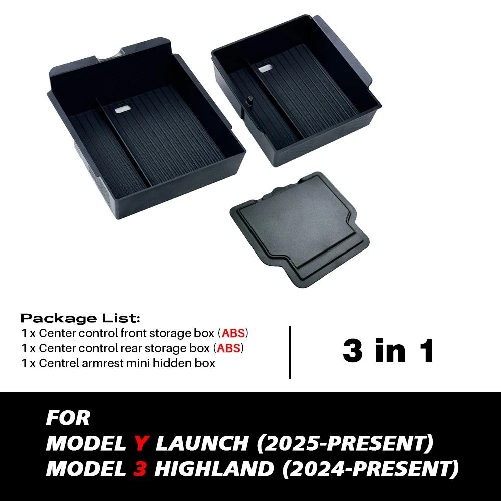 For Tesla New Model Y 2025 Launch Juniper ABS with Silicone Non-slip Mat Console & Armrest Storage Box Upper and Lower Watercup
