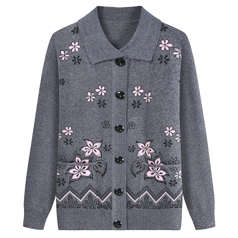 Senior Women's Clothing Plus Velvet Mother Knitted Cardigan Autumn and Winter Warm Sweater for Women Thickened Jacket