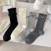 Female Spring and Autumn Sweet Ribbon Bow Button Lace Ballet Wind Drum Pile Socks