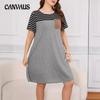 Summer Women's Plus Size Striped Printed Dress Casual Round Neck Short Sleeve Dresses