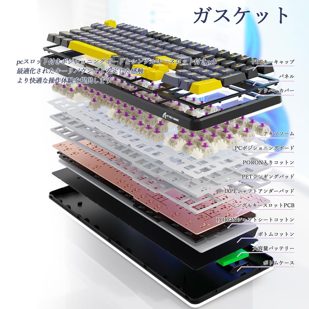 MAMBASNAKE x ATTACK SHARK X98PRO Gaming Keyboard, 98 Keys, 3-Mode Connection (Bluetooth2.4GWired), Wireless Mechanical Keyboard with Gasket