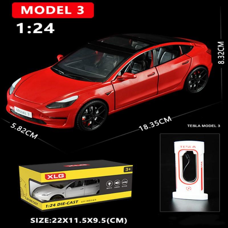AKX1 1:24 TESLA Model 3 Car Toys Alloy Diecasts Metal Vehicles Car Model With Sound Light Vehicle Toys For Children Gifts Collection