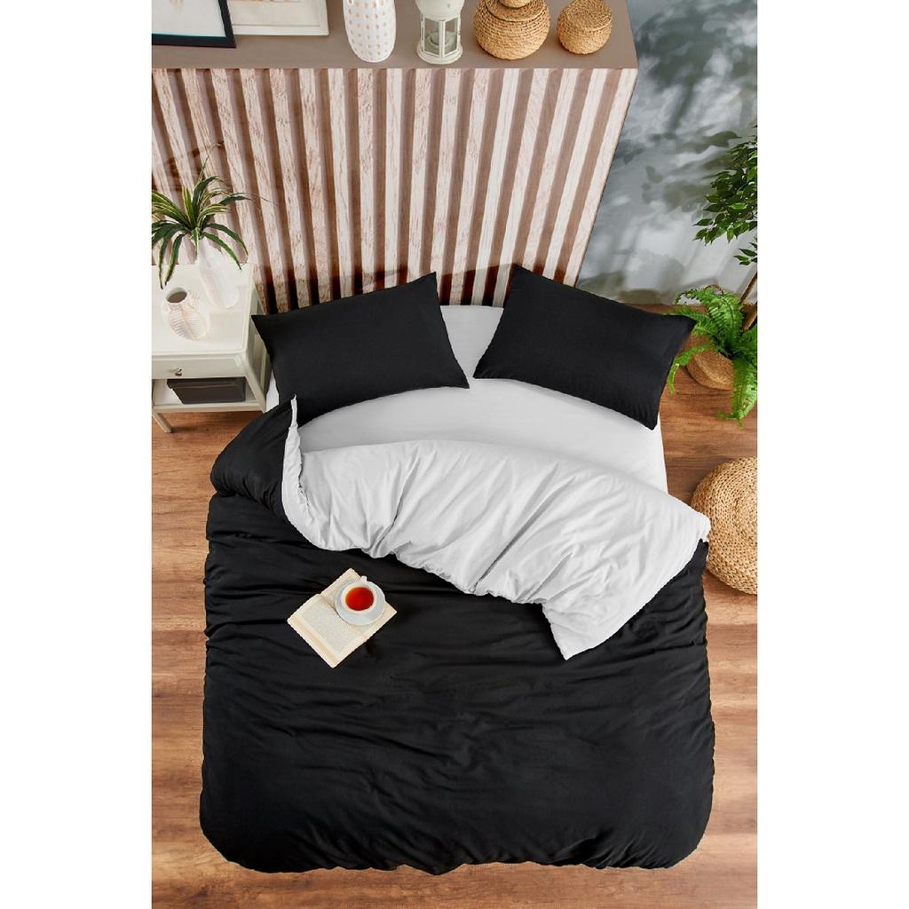 White Square Anthracite Single Duvet Cover Set With Rubber Sheet And 1 Pillow Case
