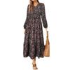 Plus Size Women's Autumn Fashion Comfortable Casual Print V Neck Long Sleeved Dress
