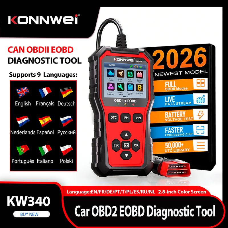 KONNWEI KW340 Автомобильный OBD2 Диагностический Инструмент CAN EOBD 3-в-1 Тест Двигателя Батареи Чтение Сброс Кодов Неисправностей Данные в Реальном Времени Инструмент Проверки Лямбда-Зонда