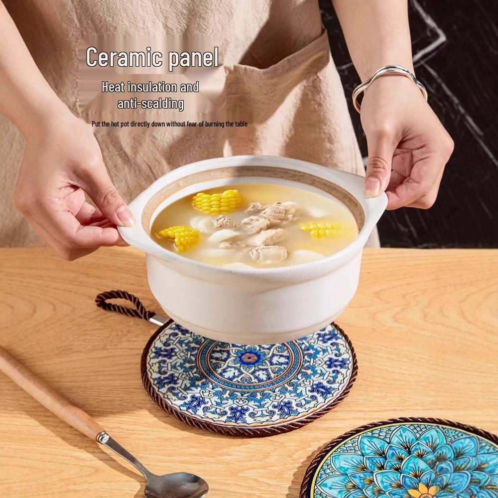 Chinese Style Retro Ceramic Non-Slip Casserole Mat - Heat Resistant & Anti-Scald