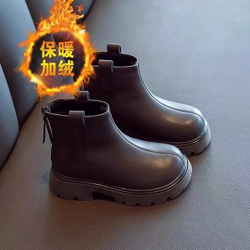 Ботинки для девочек 2025 осень и зима новые детские короткие ботинки бархатные ботинки Мартина детские кожаные ботинки модные универсальные большие хлопковые ботинки