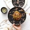 Nordic Salad Plate Golden Inlay Dinner Dish Marble Pattern Steak Plates Home Hotel Ceramic Food Dishes Tray Drop