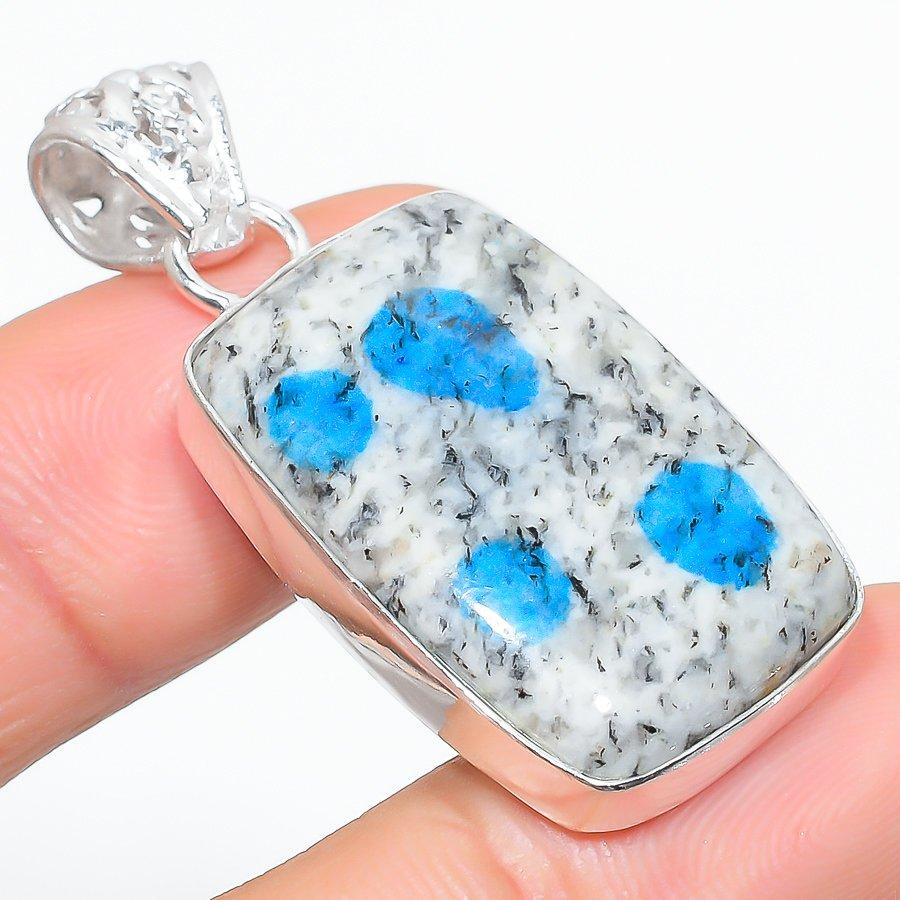 K2 Azurite Handmade 925 Sterling Silver Jewelry Pendant 1.77" J4e99