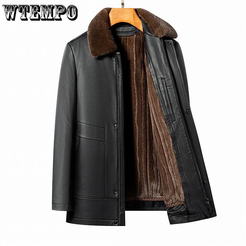 Осень и зима для пожилых людей, кожаная куртка со съемной подкладкой из натуральной кожи, мужская теплая кожаная куртка средней длины с меховым воротником