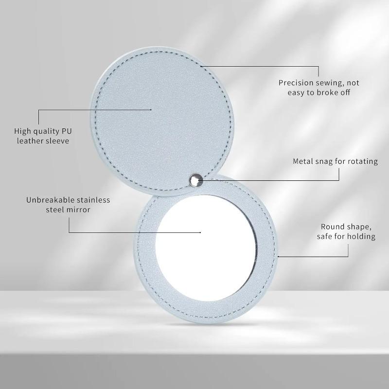 Compact Mirrors With PU Leather Sleeve Mini Portable Makeup Mirror For Purse Pocket Travel