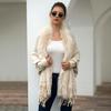 Women's Knitted Cape Without Buttons Tassel Cape Shawl Fur Collar Solid Color Cape