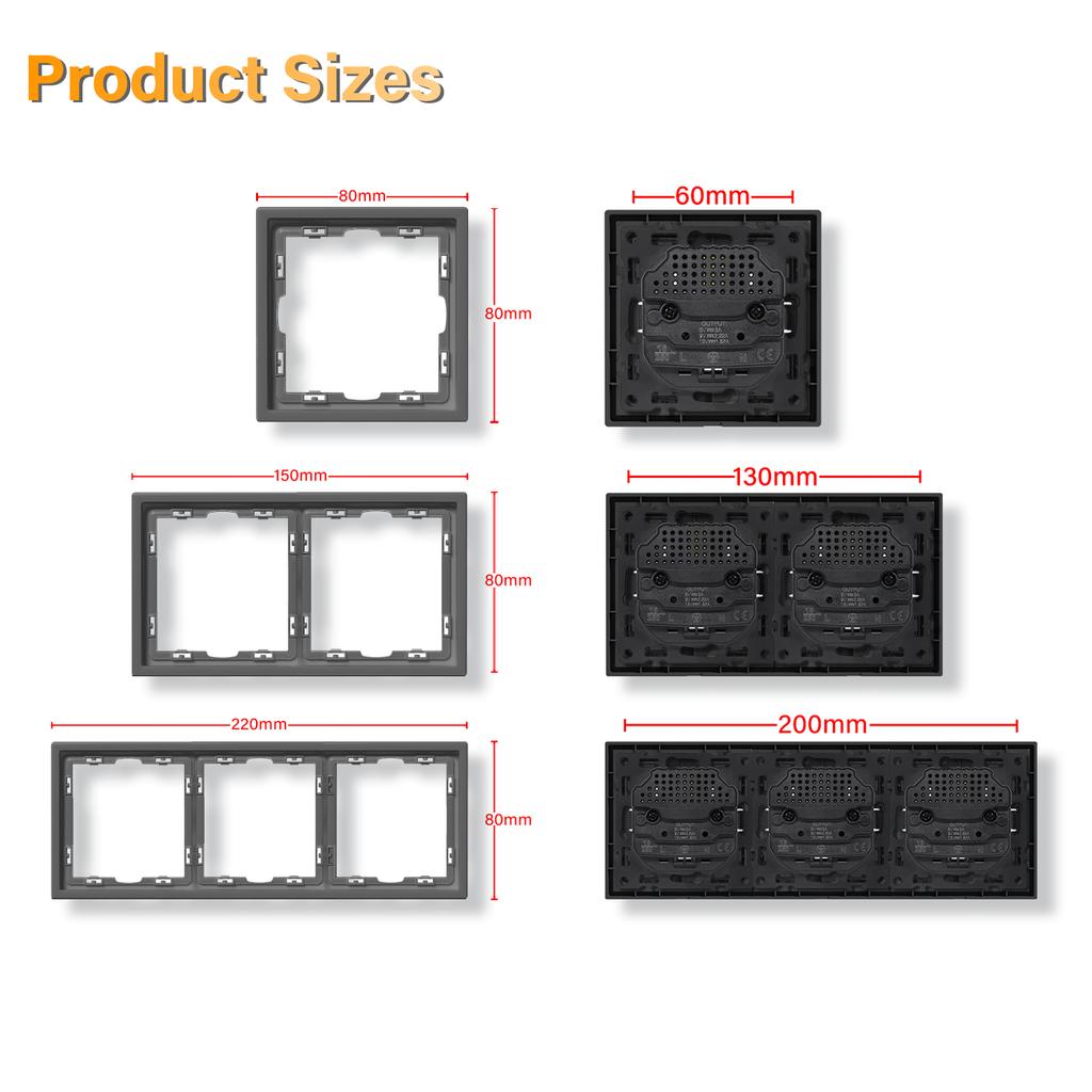 BSEED 1/2Gang Large Button Light Switches 1/2Way Plus Wall Power Type-c USB Sockets Fast Charging EU Standard Plastic Frames