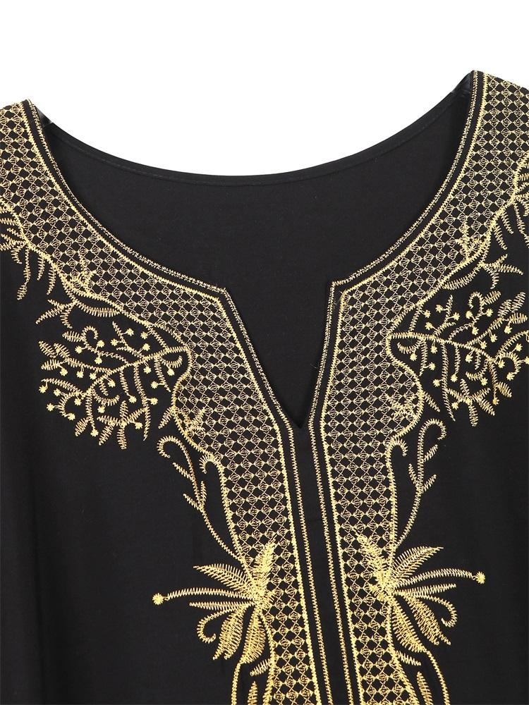 EDOLYNSA Женский свободный черный кафтан с золотой вышивкой, пляжная одежда, купальник, домашняя одежда, богемное пляжное платье Q1656